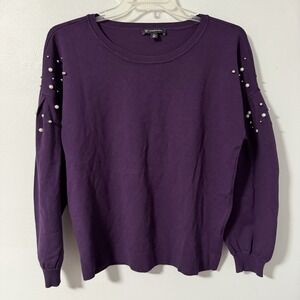 INC international Concepts Purple Round‎ Neck Beaded Puff Sleeve Sweater XL